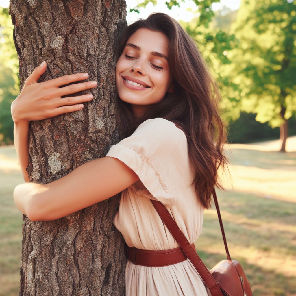 Girl hugging tree